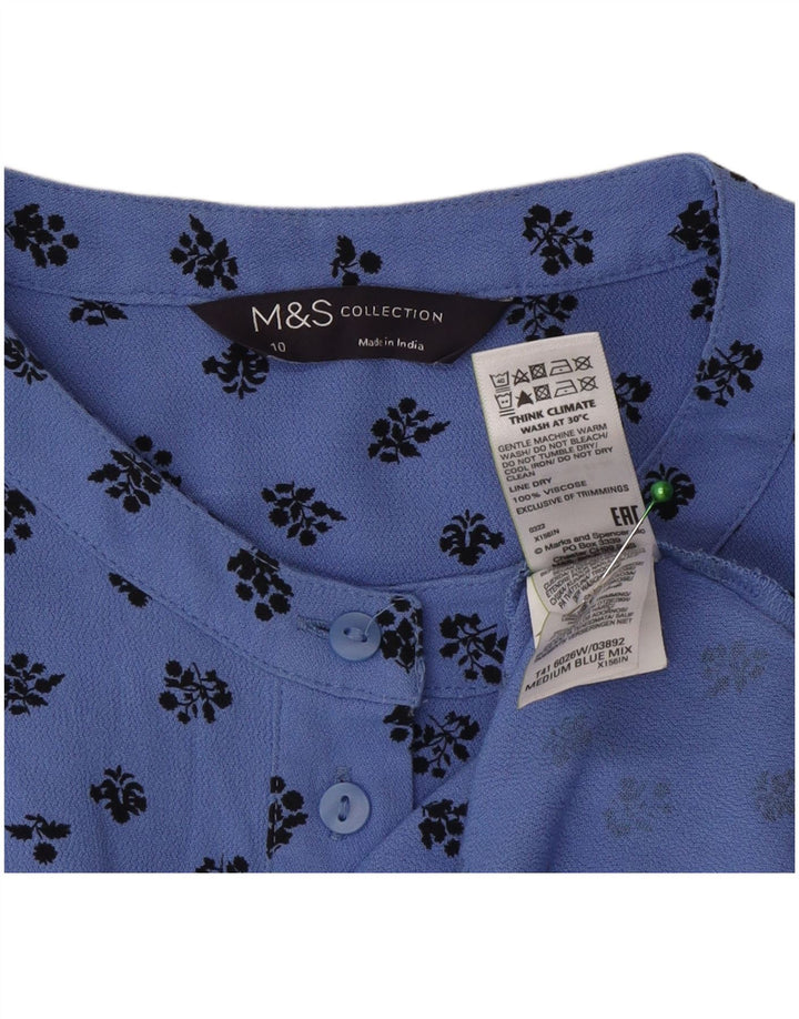 Marks & Spencer Damen-Hemdbluse, UK 10, kleine blaue Viskose mit Blumenmuster