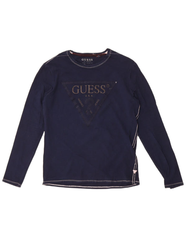 Guess Damen Slim Fit Graphic Top Langarm UK 10 Small Marineblau
