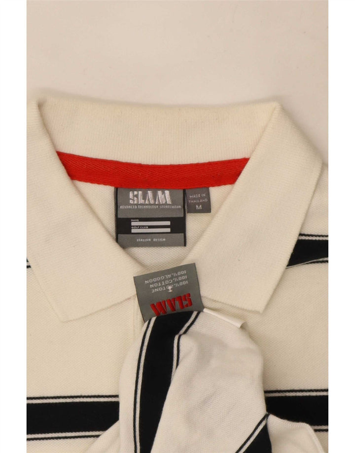 Slam Herren-Poloshirt aus mittelweiß gestreifter Baumwolle