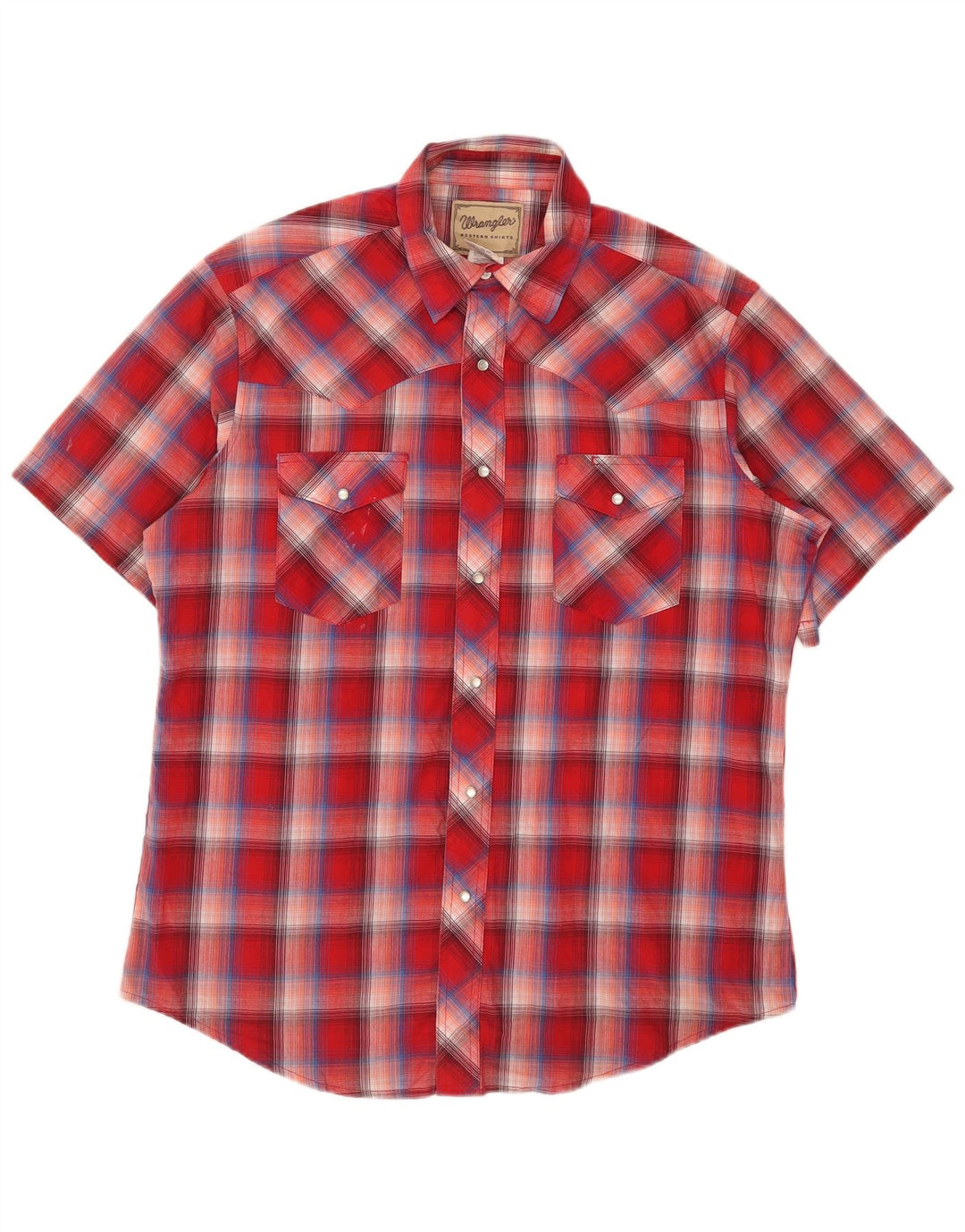 Wrangler Herren-Kurzarmhemd, groß, rot kariert, Baumwolle