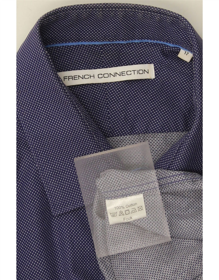 French Connection Herrenhemd, Größe 17 XL, marineblau gepunktete Baumwolle