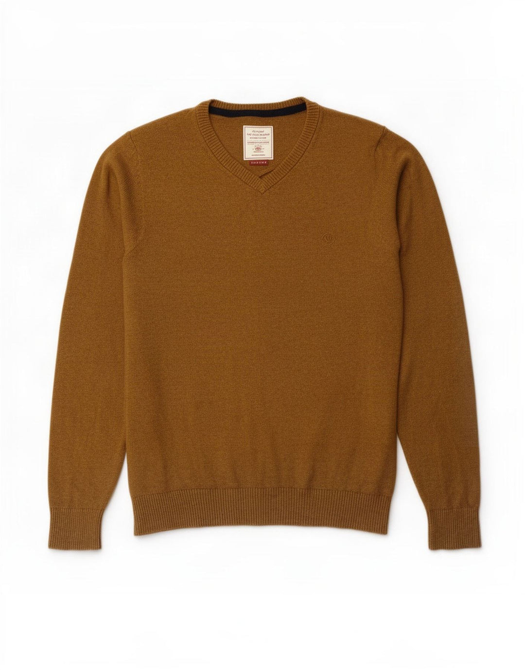 Fat Face Herren-Pullover mit V-Ausschnitt aus mittelbrauner Baumwolle