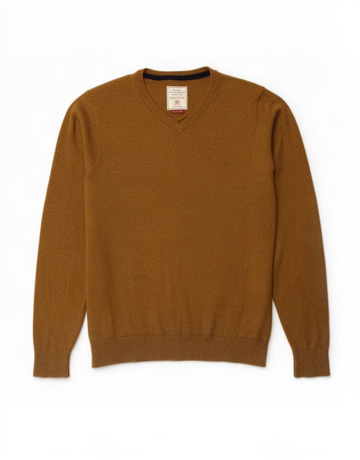 Fat Face Herren-Pullover mit V-Ausschnitt aus mittelbrauner Baumwolle