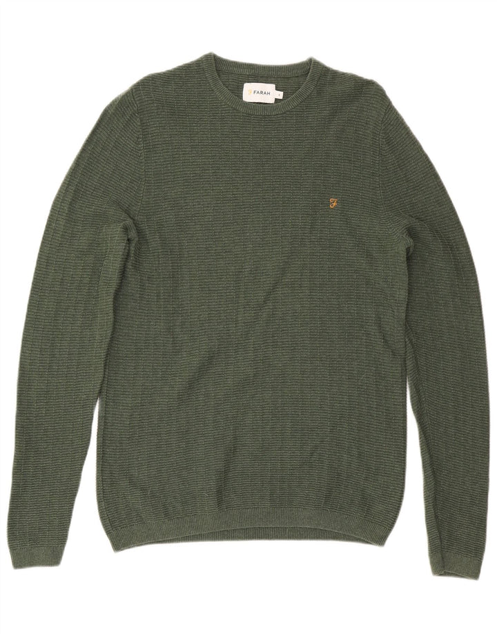 Farah Herren-Pullover mit Rundhalsausschnitt, Größe S, grüne Baumwolle