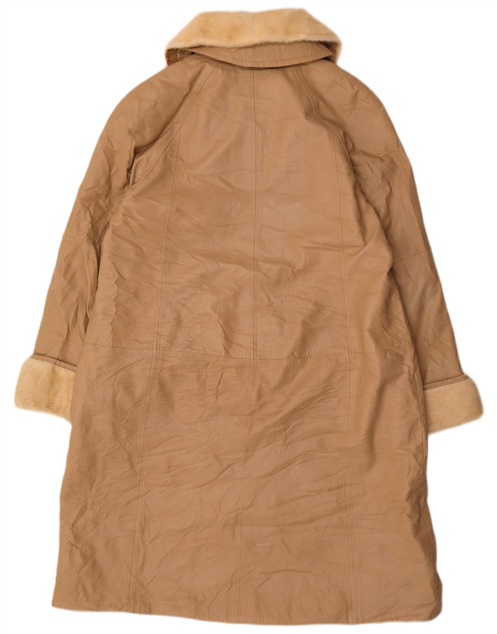 VINTAGE Womens Oversized Leather Coat IT 46 Large Beige Leather