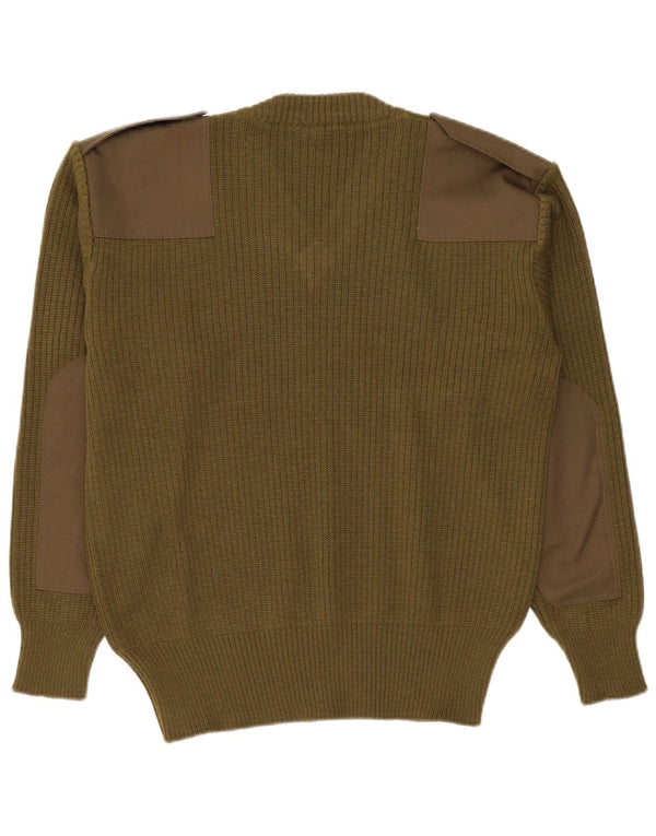 Vintage Herren Militärpullover mit V-Ausschnitt, groß, Khaki, Armee