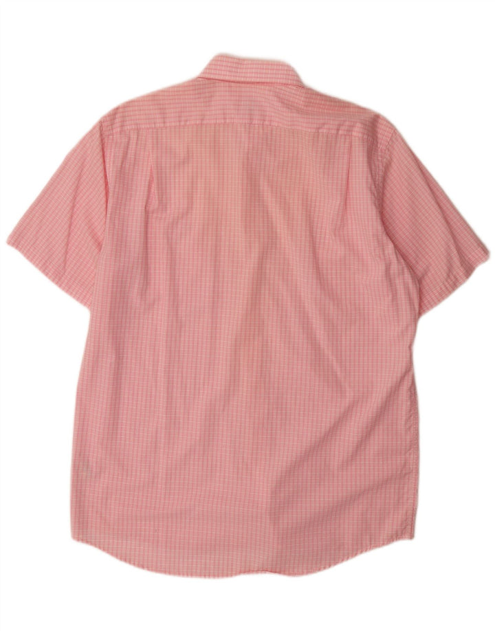 Lacoste Herren-Kurzarmhemd, Größe 42, große rosa Gingham-Baumwolle