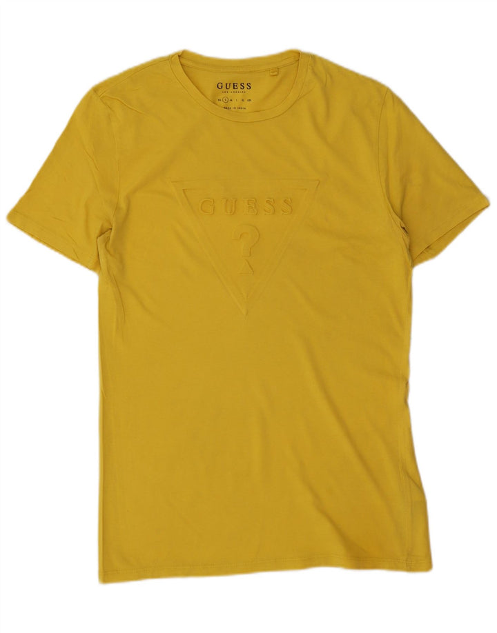 Guess Herren-T-Shirt mit Grafik, Größe S, gelbe Baumwolle