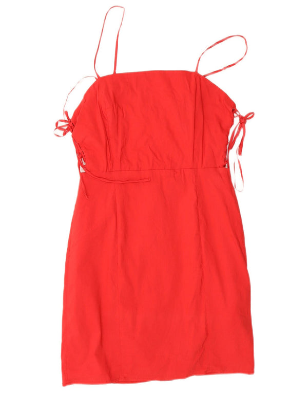 Zara Damen Sommerkleid UK 12 Mittelrote Baumwolle