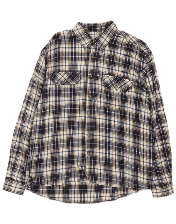 Vintage Herren Flanellhemd XL Marineblau kariert Baumwolle