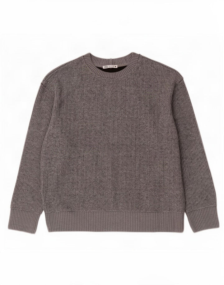 Zara Damen-Pullover mit Rundhalsausschnitt, UK 14, Mittelgrau, Polyester