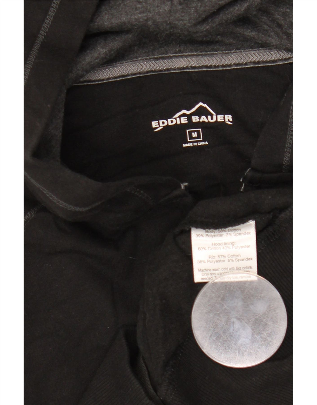 EDDIE BAUER Womens Zip Hoodie Sweater UK 14 Medium Black Cotton