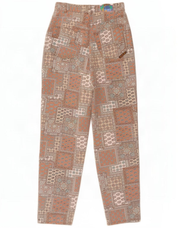 Vintage Damen Tapered Casual Hose W24 L27 Braun Geometrisch