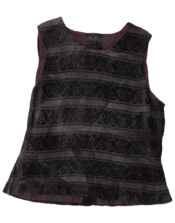 Michel Ambers Damen ärmellose Hemdbluse UK 16 Large Schwarz Paisley