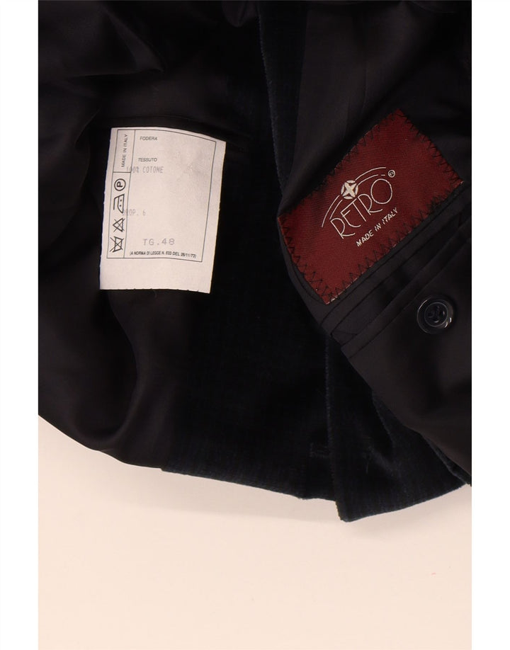 RETRO-Herren-Blazer mit 4 Knöpfen aus Samt, IT 48, mittelmarineblaue Baumwolle