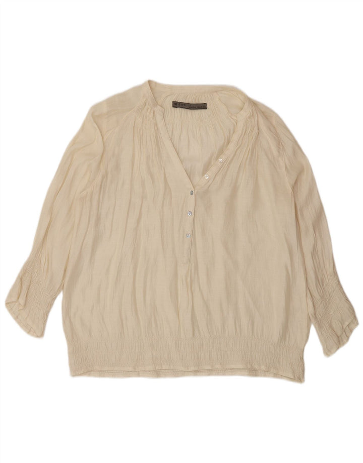 Zara Damen-Blusenoberteil mit 3/4-Ärmeln, übergroß, Gr. 6, XS, Beige