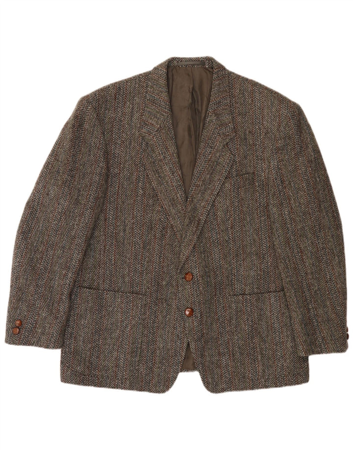 Harris Tweed Herren-Blazer mit 2 Knöpfen, UK 40, großes braunes Fischgrätenmuster