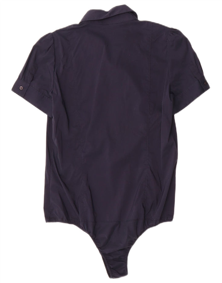 Atos Lombardini Damen Hemd-Bodysuit mit Rüschen vorne IT 46 Large Marineblau