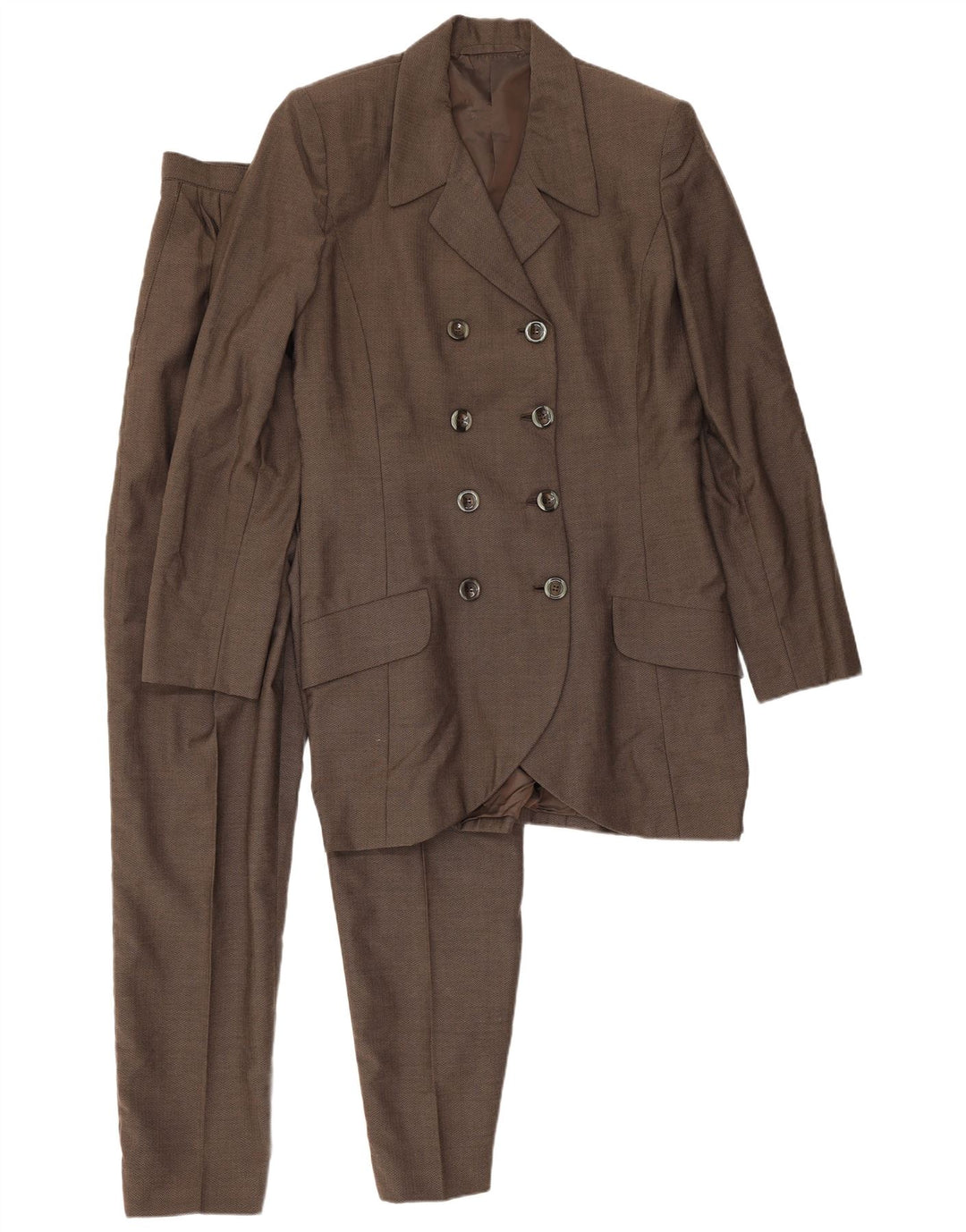 Vintage Damen 2-teiliger Anzug UK 10 Small W26 L29 Braunes Fischgrätenmuster