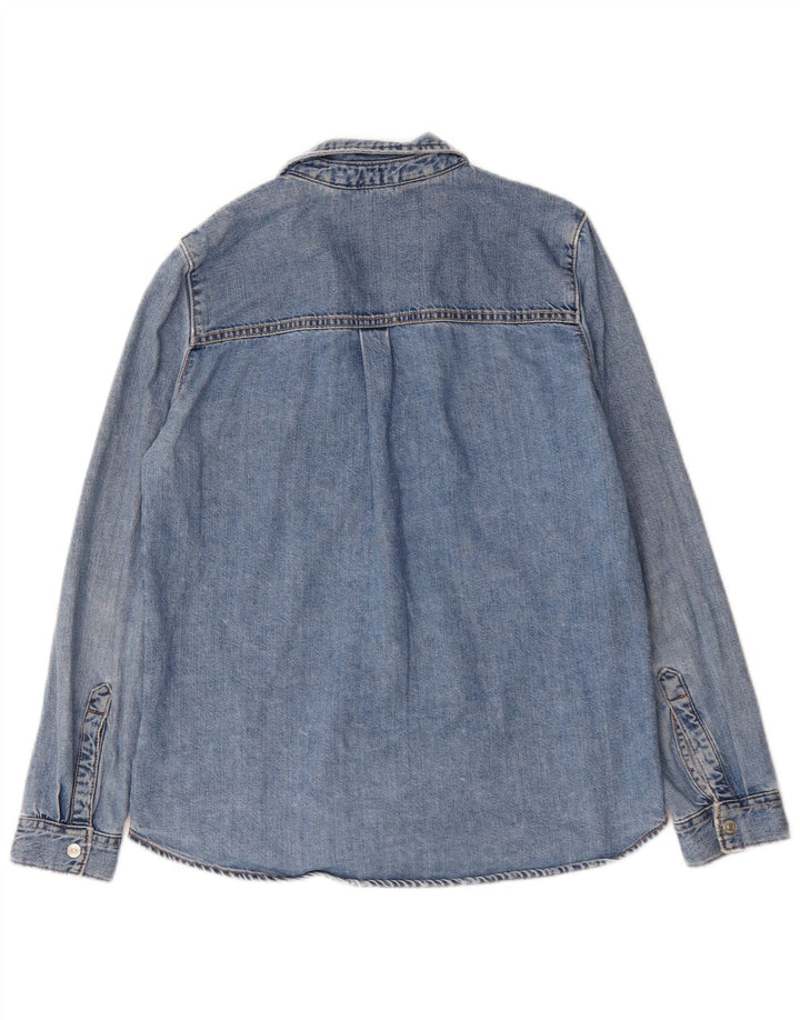 Zara Damen Jeanshemd UK 14 Mittelblaue Baumwolle