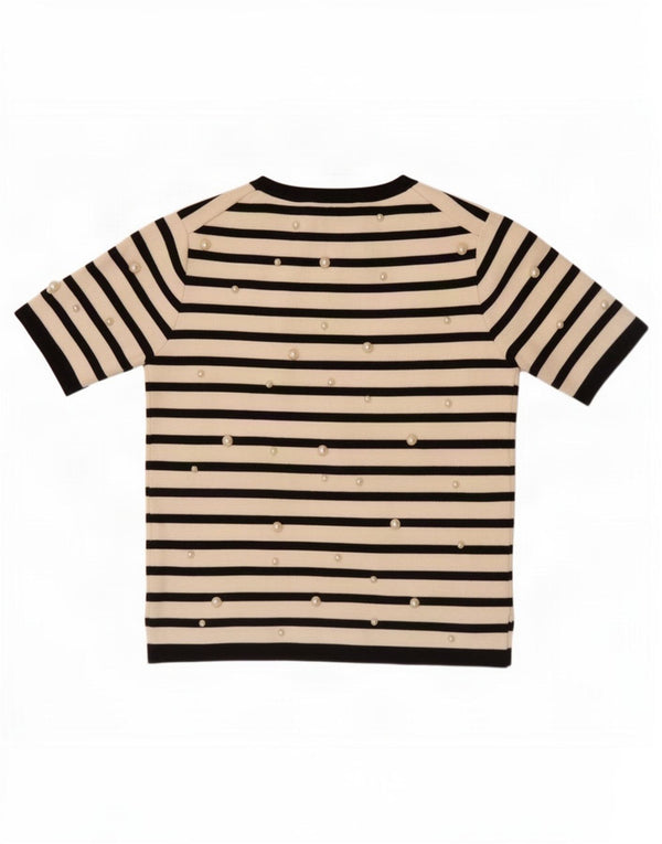 Zara Womens Crop Blouse Top UK 10 Small Off White Striped Viscose