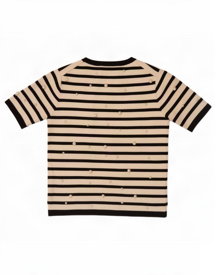 Zara Damen Crop Bluse Top UK 10 Small Off White Gestreifte Viskose