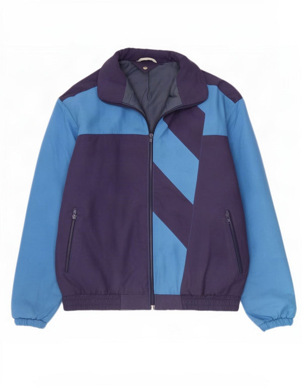 Vintage Herren Bomberjacke UK 40 Großes marineblaues Farbblock-Polyester