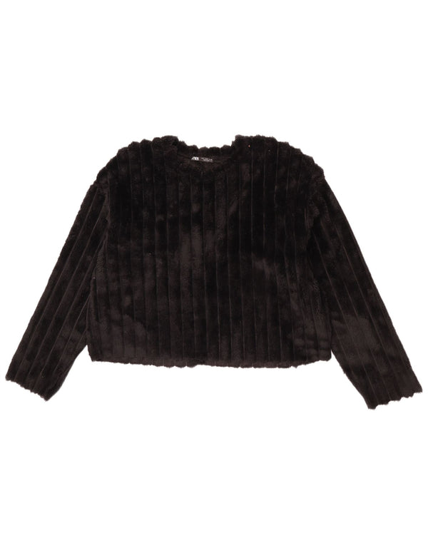 Zara Damen Crop Übergroßer Fleecepullover UK 8 Small Schwarz Polyester