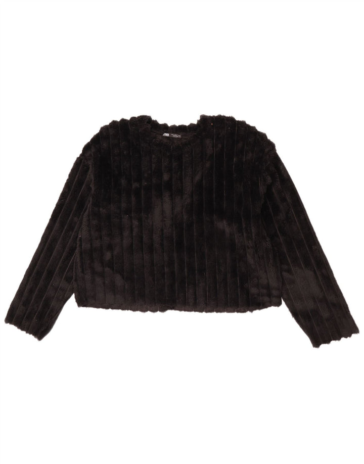 Zara Damen Crop Übergroßer Fleecepullover UK 8 Small Schwarz Polyester