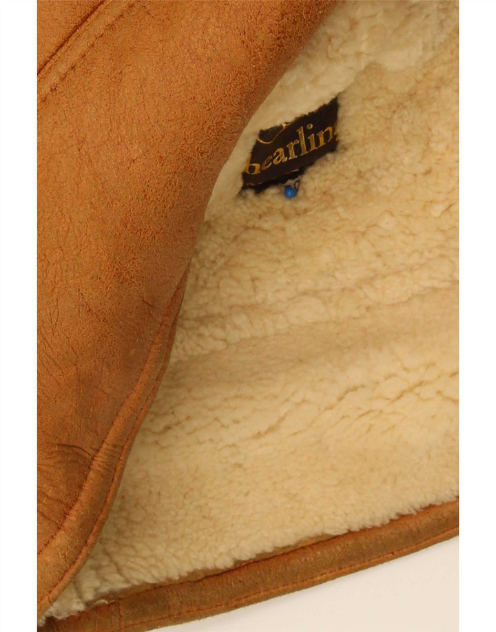 Vintage Herren Shearling Mantel IT 50 Large Braun