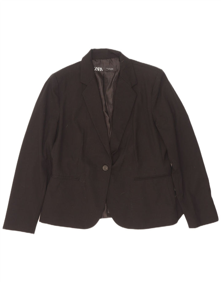 Zara Damen 1-Knopf-Blazerjacke EU 44 XL Schwarz Polyester