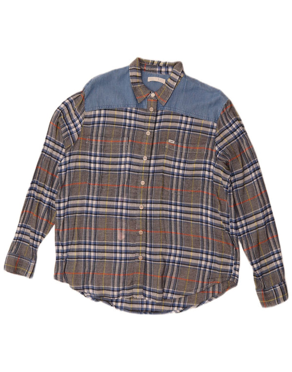 Lee Damen Flanellhemd UK 16 Large Grau karierte Viskose