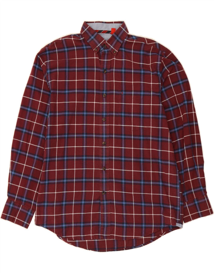 IZOD Mens Shirt Medium Burgundy Check Cotton Vintage Izod and Second-Hand Izod from Messina Hembry 