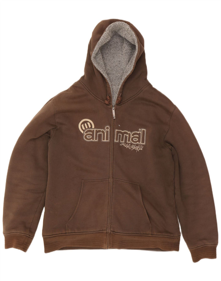 ANIMAL Herren-Kapuzenpullover mit grafischem Reißverschluss, groß, braune Baumwolle