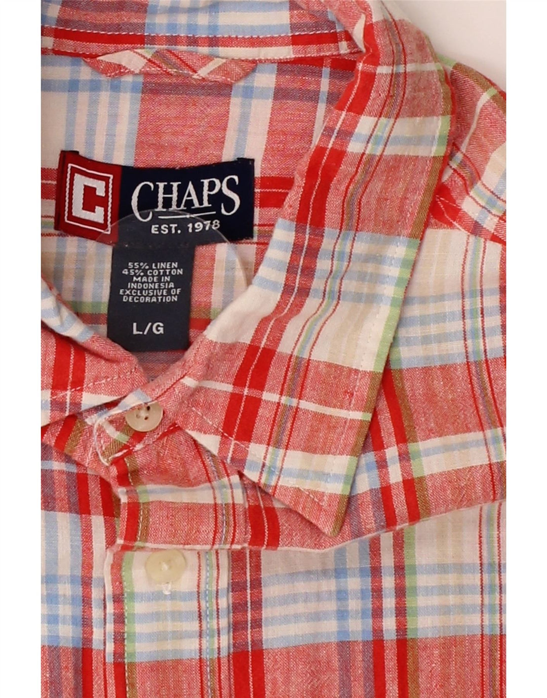 CHAPS Mens Short Sleeve Shirt Large Red Check Linen Vintage Chaps and Second-Hand Chaps from Messina Hembry 