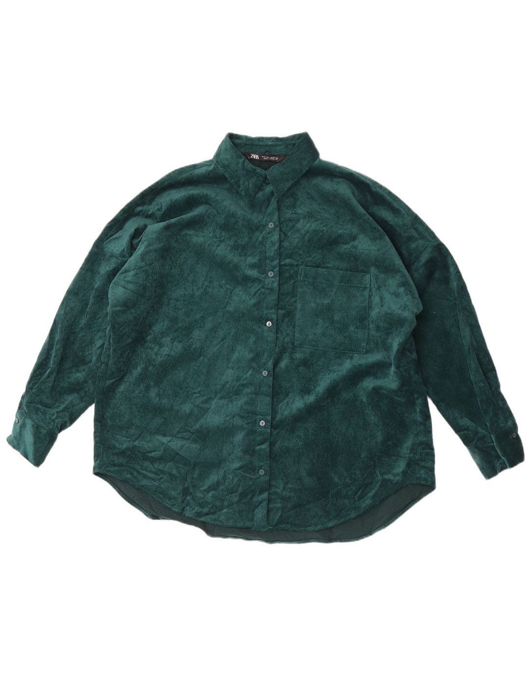 Zara Damen Übergroßes Cordhemd UK 14 Mittelgrünes Polyester
