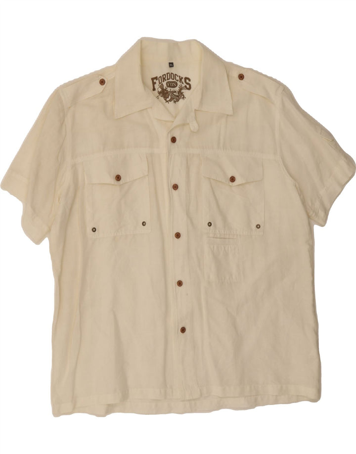 FORDOCKS Mens Short Sleeve Shirt XL White Linen Vintage Fordocks and Second-Hand Fordocks from Messina Hembry 
