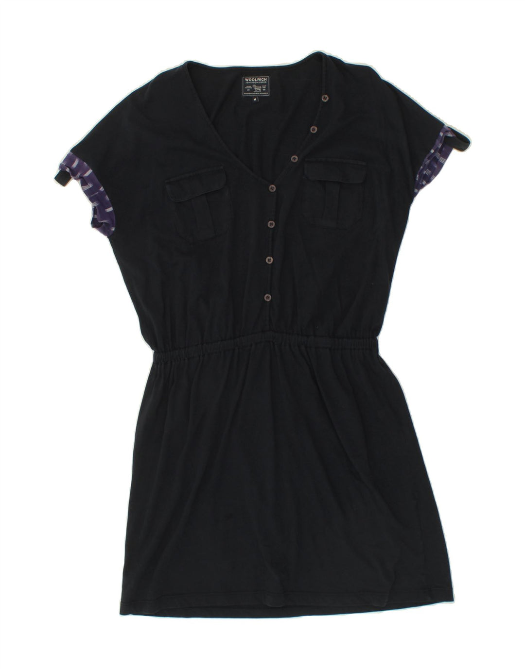 WOOLRICH Womens Basic Dress UK 14 Medium Navy Blue Cotton Vintage Woolrich and Second-Hand Woolrich from Messina Hembry 