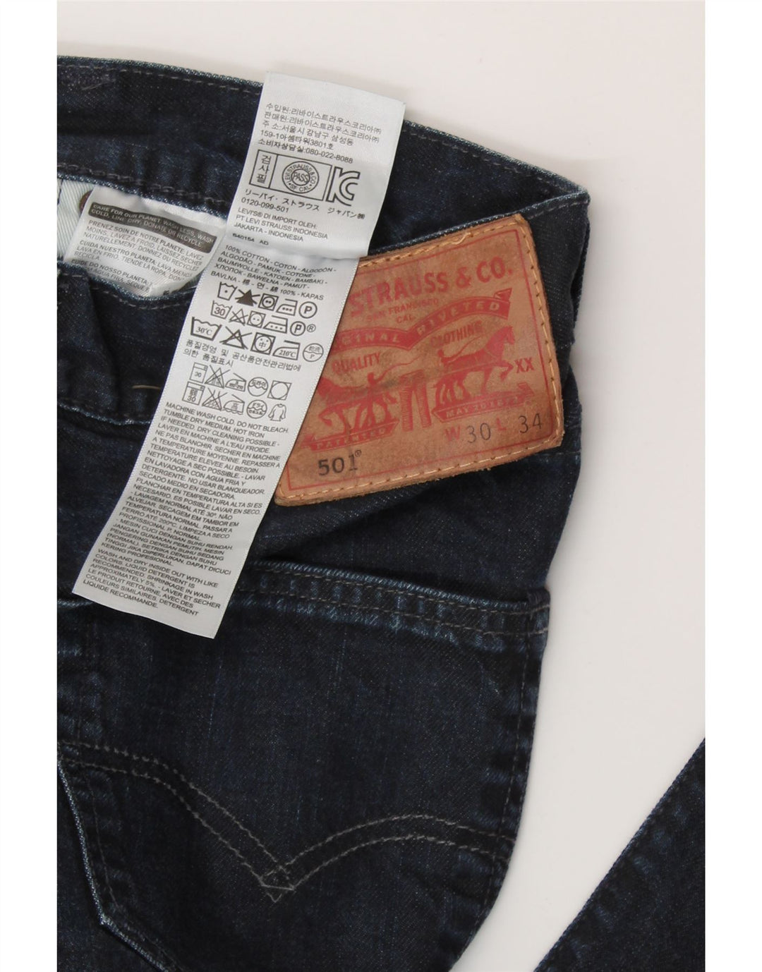 LEVI'S Herren 501 Straight Jeans W30 L34 Marineblau Baumwolle