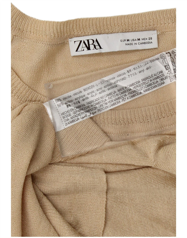 Zara Damen-Pullover mit U-Boot-Ausschnitt, UK 14, mittelbeige Viskose