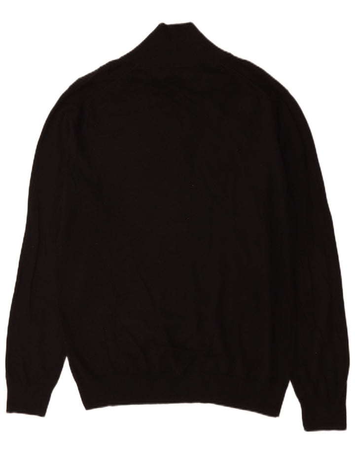 Reiss Herren-Pullover mit Knopfkragen, groß, aus schwarzer Baumwolle