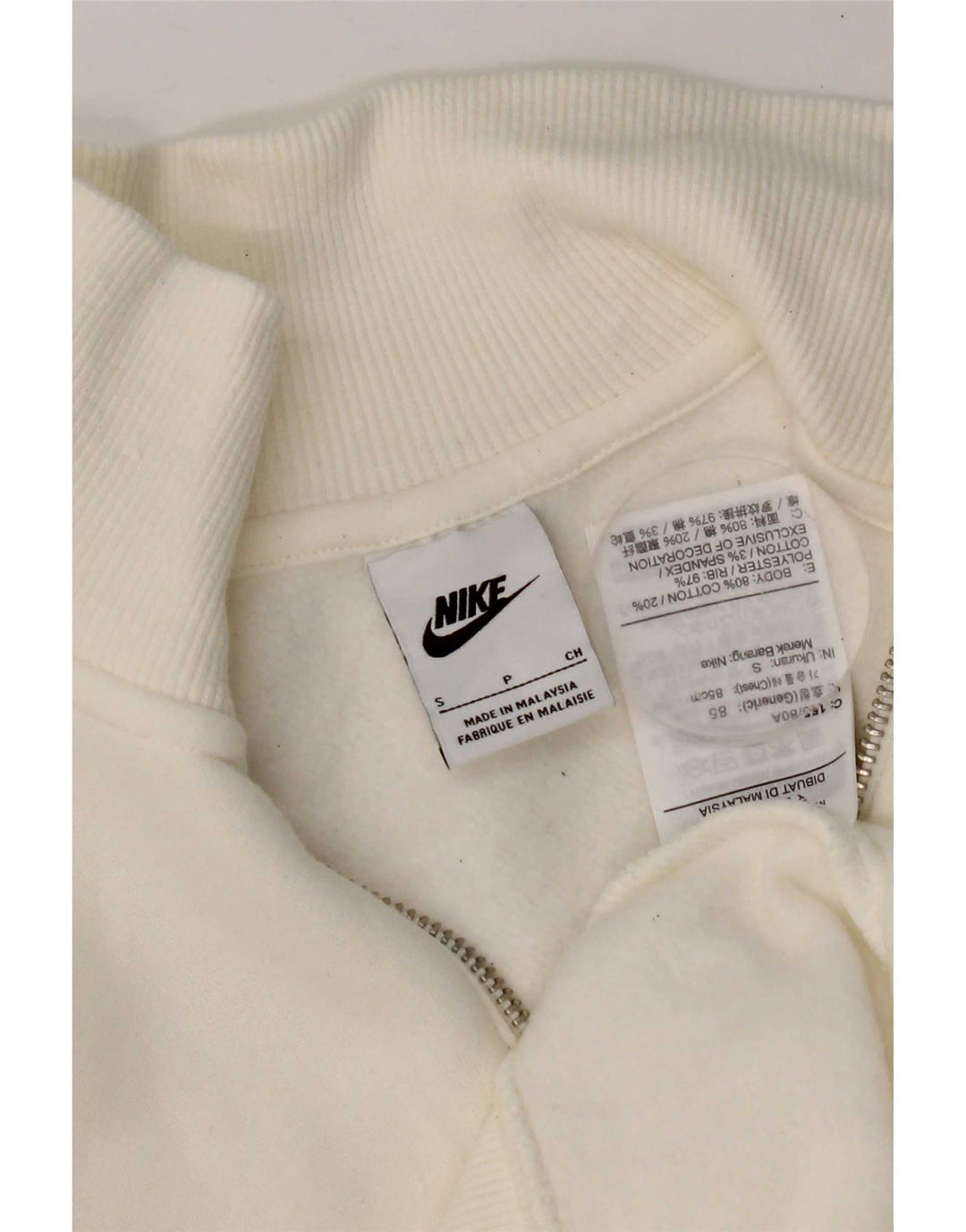 Nike Damen-Sweatshirt, übergroß, kurz geschnitten, mit Reißverschluss, UK 10, Größe S, Weiß