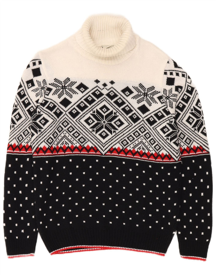Vintage Herren Rollkragenpullover Pullover Klein Schwarz Fair Isle