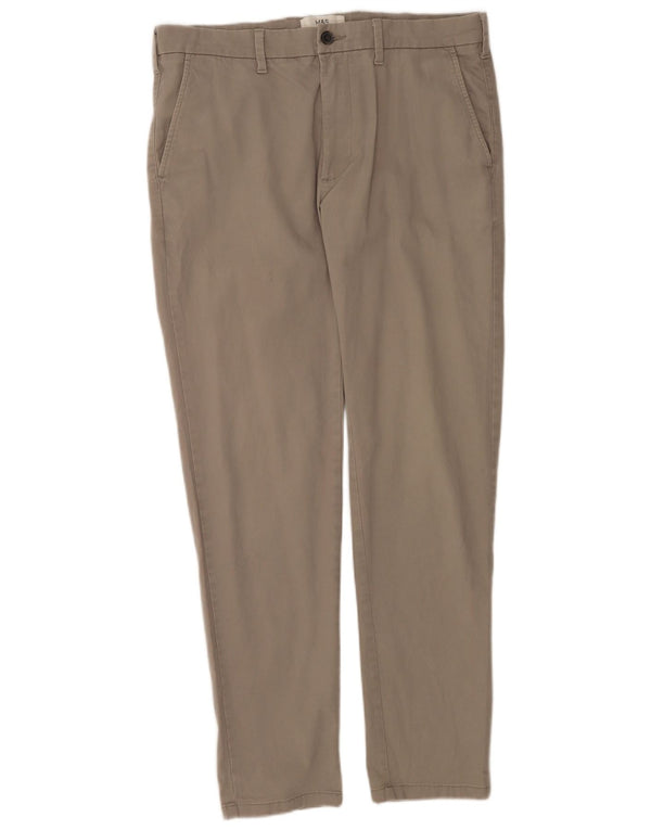 Marks & Spencer Herren Slim Fit Chinohose W34 L31 Graue Baumwolle