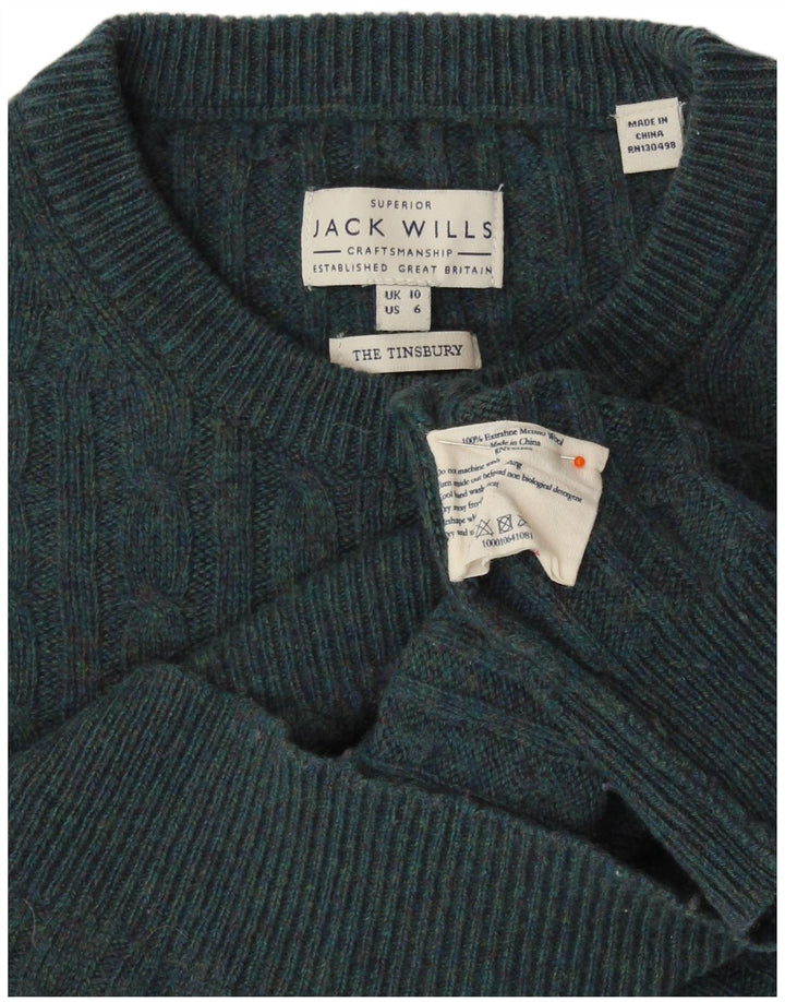 Jack Wills Damen-Pullover mit Rundhalsausschnitt, Gr. 10, Größe S, grüne Merinowolle