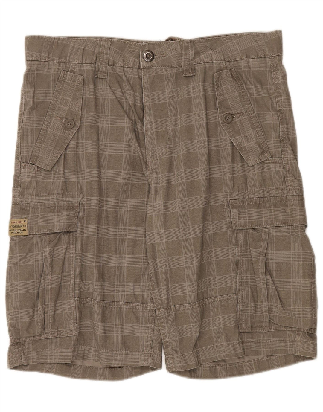 Vintage Herren Cargo Shorts IT 50 Groß W36 Khaki Karo Baumwolle