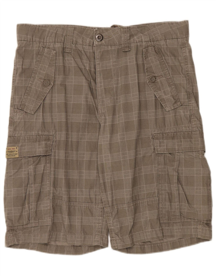 Vintage Herren Cargo Shorts IT 50 Groß W36 Khaki Karo Baumwolle