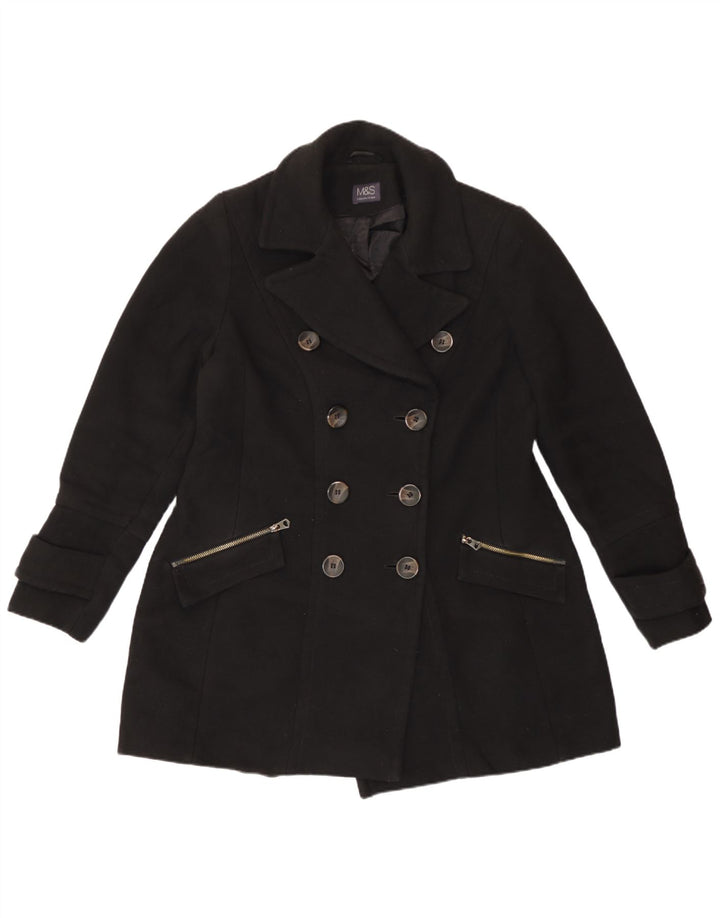 Marks & Spencer Damen Pea Coat UK 14 Large Schwarz Polyester