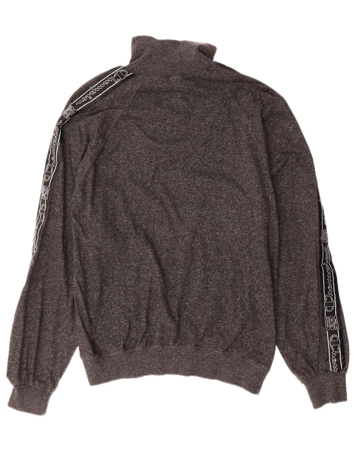 CHAMPION Mens Graphic Zip Neck Sweatshirt Jumper Medium Grey Colourblock