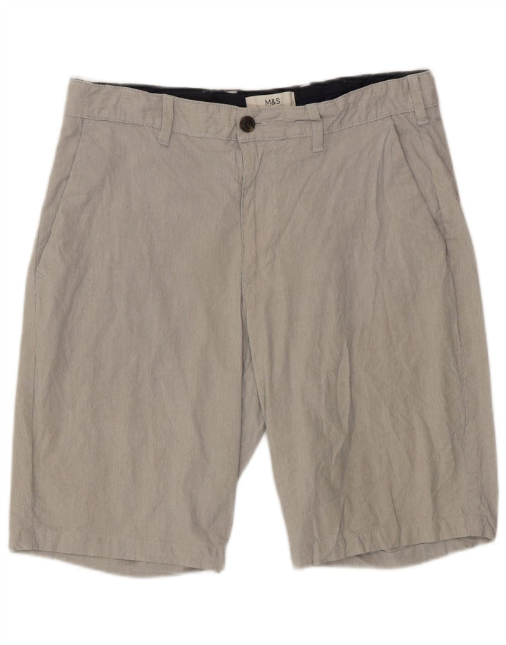 Marks & Spencer Herren-Chinoshorts W32 Mittelgraue Nadelstreifen-Baumwolle